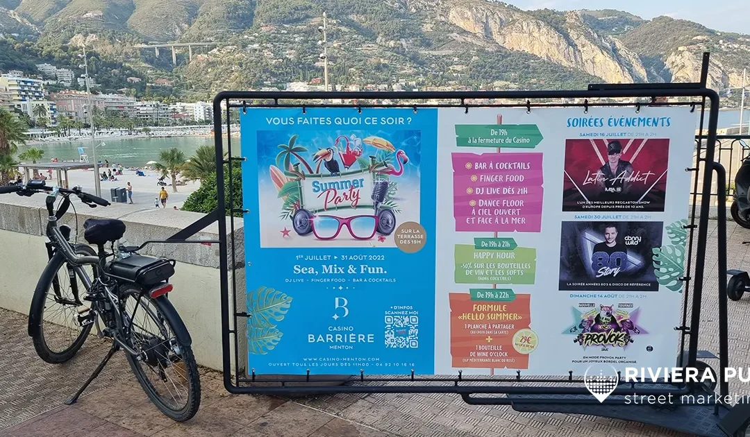 Street marketing – Casino Barrière de Menton | Été 2023 – Vélos publicitaires & soirées Summer Party