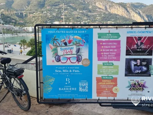Street marketing – Casino Barrière de Menton | Été 2023 – Vélos publicitaires & soirées Summer Party