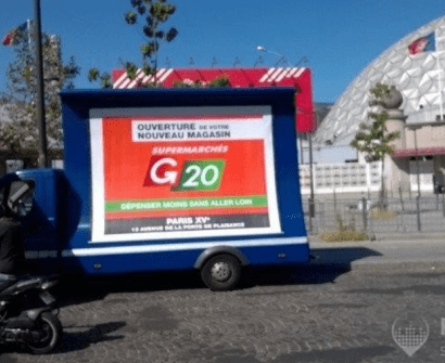action ouverture de magasin camion G20 supermarché