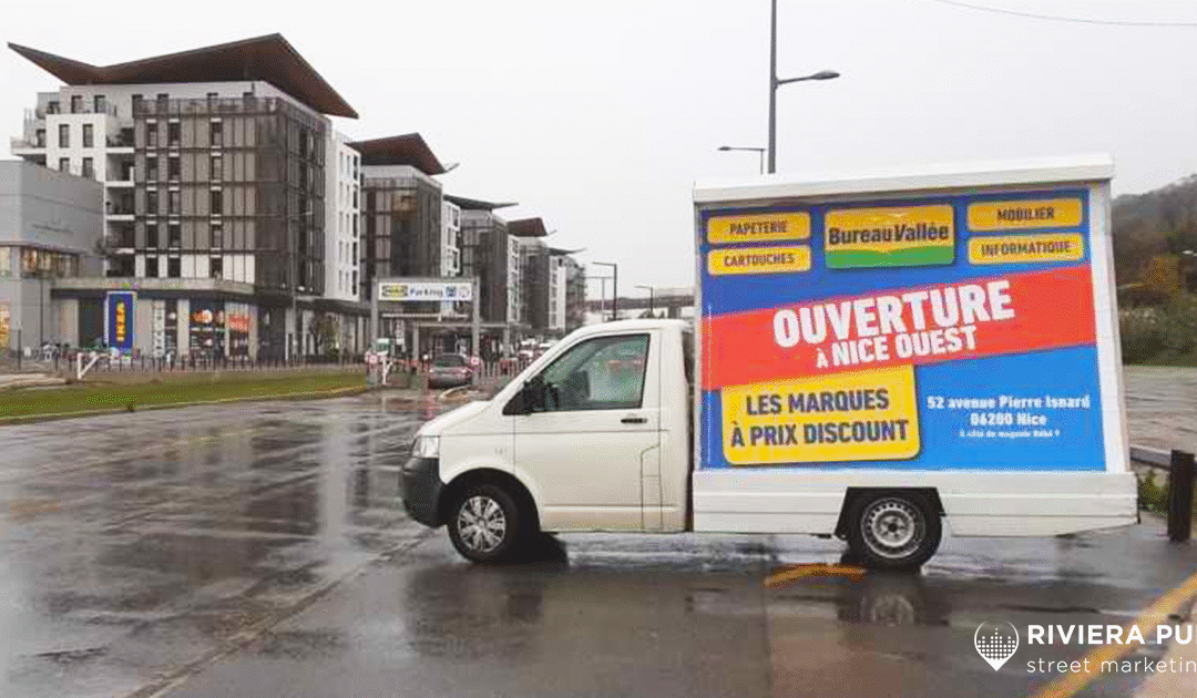 Bureau Vallée – Campagne d’affichage mobile pour l’ouverture à Nice Ouest