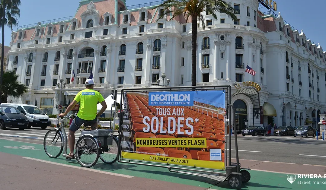 Décathlon Nice – Campagne “Vélo Pub écoresponsable” – Soldes d’été 2015